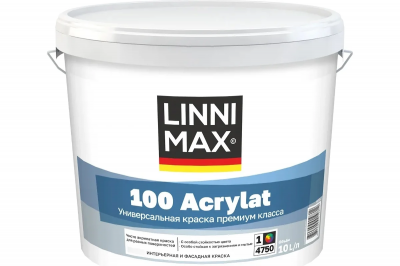 Краска водно-дисперсионная для наружных и внут-их работ LINNIMAX 100 Acrylat / ЛИННИМАКС 100 Акрилат (База 1 (10 л))
