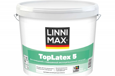 Краска водно-дисперсионная для внутренних работ LINNIMAX Toplatex 5 / ЛИННИМАКС ТопЛатекс 5 (База 1 (10 л))